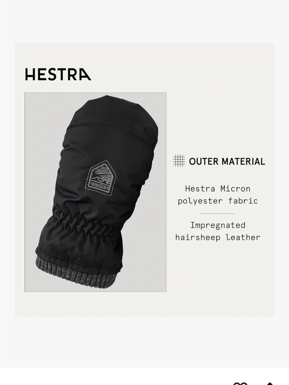 Hestra Kids' Black Mittens with Grey Trim 2-3YRS